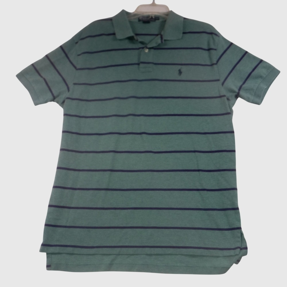 Polo Ralph Lauren Mens Green Purple Striped Cotton Short Sleeve Polo Shirt Large